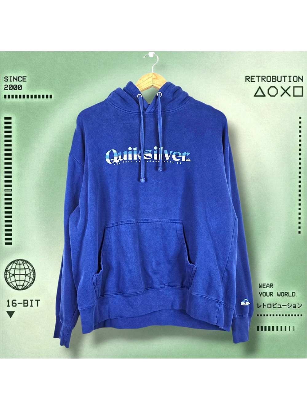 Y2K Quiksilver Surf Hoodie Sweatshirt Blue Size L